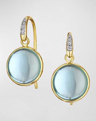 18K Yellow Gold 10mm Chakra Blue Topaz Earrings on Diamond French Wire