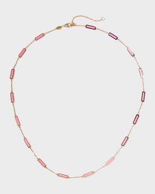 18K Yellow Gold 17 Stations Pink Enamel Necklace