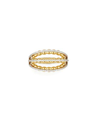 18k Yellow Gold 3-Row Diamond Engagement Ring, Size 6.5