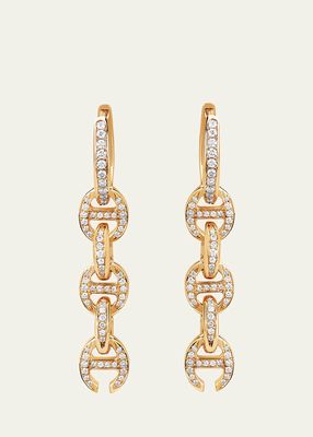 18K Yellow Gold 5 Link Pave Drip Earrings with White Diamonds