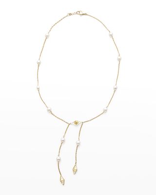 18K Yellow Gold 7-8mm Akoya Pearl and Cubes Drop Necklace, 17"L