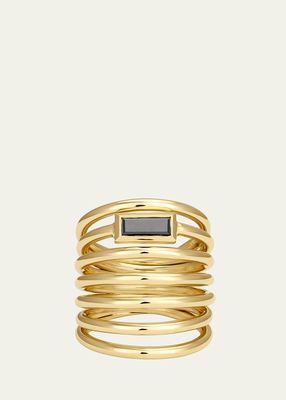 18K Yellow Gold 7 Loop Helics Ring with Black Diamond, Size 7