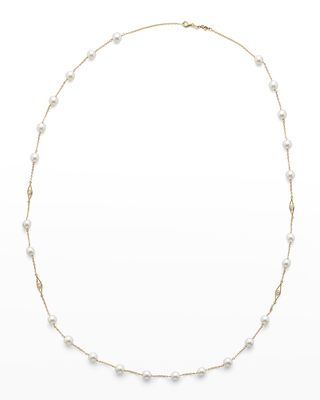 18K Yellow Gold 8mm Akoya 25-Pearl and Diamond Necklace, 42"L