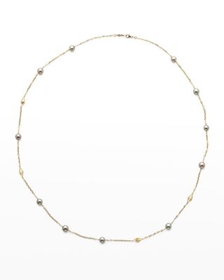 18K Yellow Gold 9mm Gray Tahitian 11-Pearl Necklace, 36"L