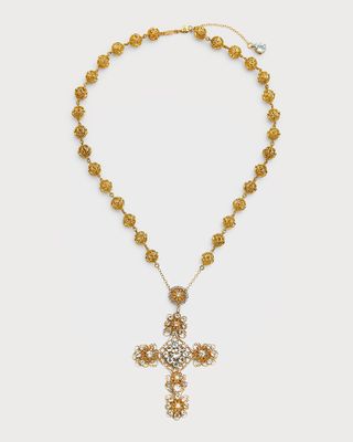18K Yellow Gold Adjustable Necklace with Aquamarine Cross, 45cm