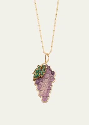 18K Yellow Gold Amethyst and Emerald Grapes Pendant Necklace