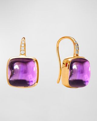 18K Yellow Gold Amethyst Sugarloaf Candy Earrings with Diamonds