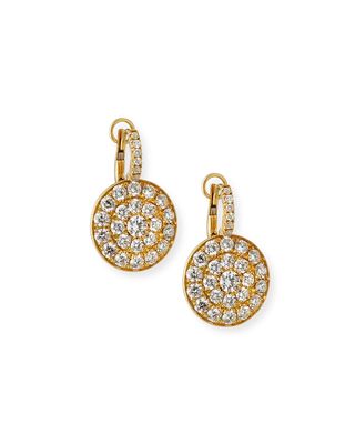 18K Yellow Gold & Diamond Disc Drop Earrings