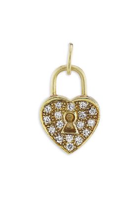 18K Yellow Gold & Diamond Heart Lock Charm
