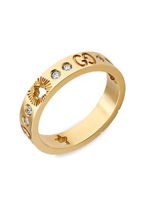 18K Yellow Gold & Diamond Icon Ring With Star Details