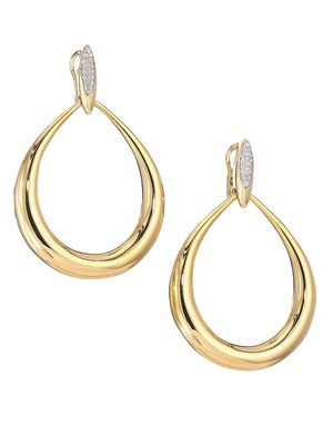 18K Yellow Gold & Diamond Teardrop Hoop Earrings - Gold - Gold