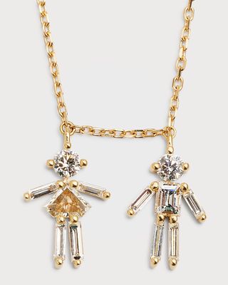 18K Yellow Gold and Diamonds Girl-and-Boy Necklace
