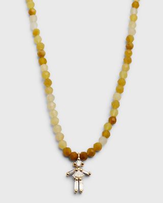 18K Yellow Gold and Diamonds Girl Opal Beaded Necklace