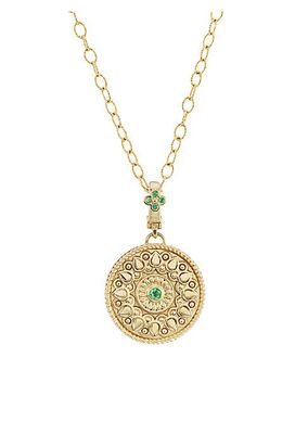 18K Yellow Gold & Emerald Mandala Pendant Necklace