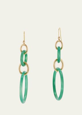 18K Yellow Gold and Green Agate Double Stella Earrings