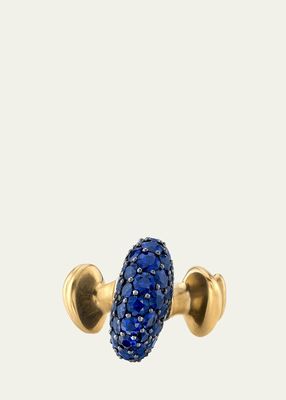 18K Yellow Gold and Silver Chrona Hyper Band Ring with Sapphires, Size 6.5