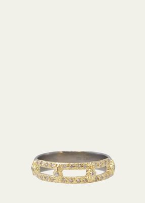 18K Yellow Gold and Sterling Silver Ring with White Diamonds