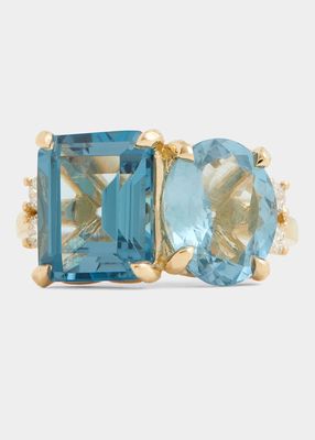 18k Yellow Gold Aquamarine, London Blue Topaz, and Diamond Ring