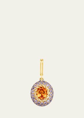 18K Yellow Gold Baby Blossom Medal Charm with Citrine and Purple Sapphires