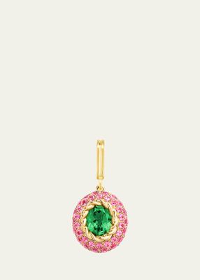 18K Yellow Gold Baby Fields Medal Charm with Peridot and Pink Sapphires