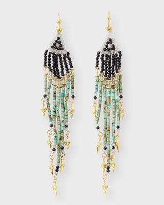 18K Yellow Gold Beaded Feather Earrings