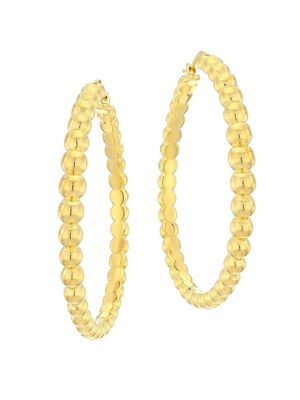 18K Yellow Gold Beaded Hoop Earrings - Gold - Gold