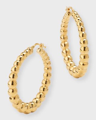18k Yellow Gold Beaded Hoop Earrings