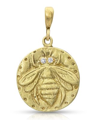 18k Yellow Gold Bee Coin Pendant with Diamond Details