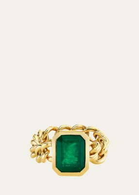 18K Yellow Gold Bezel Emerald Mini Link Ring