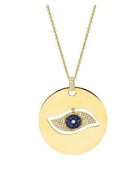 18K Yellow Gold, Blue Sapphire & 0.17 TCW Diamond Evil Eye Pendant Necklace