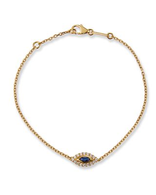18k Yellow Gold Blue Sapphire and Diamond Evil Eye Bracelet