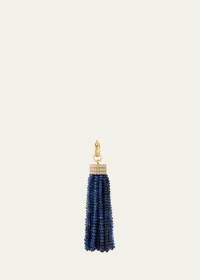 18K Yellow Gold Blue Sapphire Tassel Pendant with Triple Diamond Cap