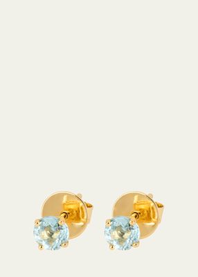 18K Yellow Gold Blue Topaz Stud Earrings