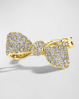 18K Yellow Gold Bow Diamond Ring, Size 6.5
