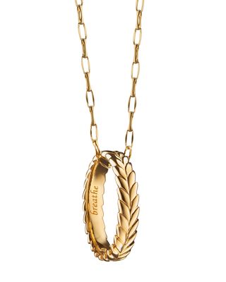 18K Yellow Gold Breathe Leaf Poesy Ring Necklace