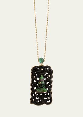 18K Yellow Gold Buddha Necklace with Diamonds and Jade