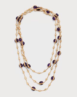 18K Yellow Gold Cabochon Amethyst and Moonstone Necklace, 72"L