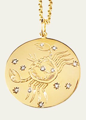 18K Yellow Gold Cancer Zodiac Pendant Necklace with Diamonds