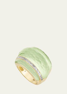 18K Yellow Gold CH2 Statement Ring with Quartz Crystal Haze and Diamonds