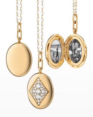18K Yellow Gold Charlotte Oval Locket Necklace with Diamonds