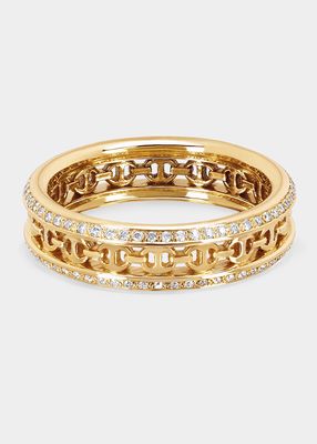18K Yellow Gold Chassis Link Ring with White Diamonds