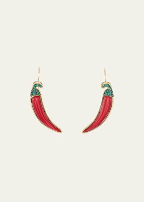 18K Yellow Gold Chili Pepper Drop Earrings with Emeralds
