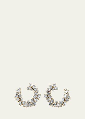 18K Yellow Gold Classic Diamond Sideways Cluster Mini Hoop Earrings