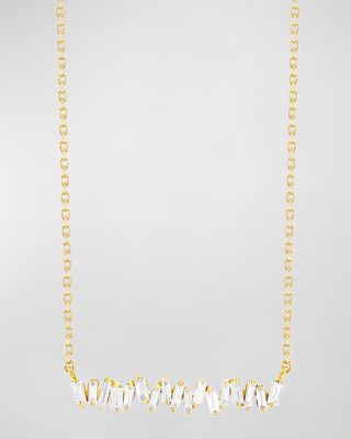 18k Yellow Gold Classic Fireworks Bar Necklace with Diamond Baguettes