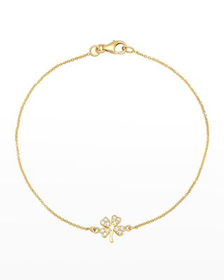 18k Yellow Gold Clover Charm Bracelet w/ Diamonds