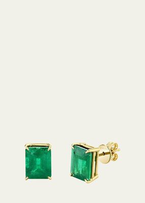 18K Yellow Gold Columbian Green Emerald Stud Earrings