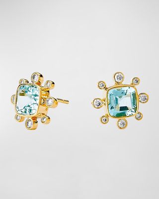 18K Yellow Gold Cosimc Earrings with Blue Topaz and Diamonds