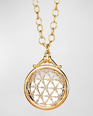 18K Yellow Gold Cosmic Illusion Pendant Necklace with Rock Crystal and Diamonds