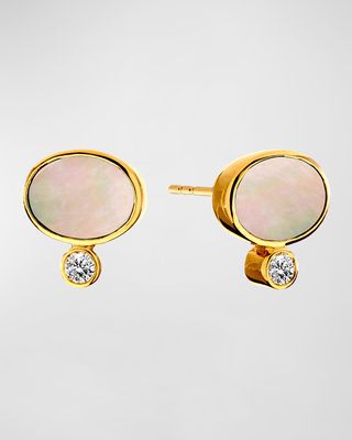 18K Yellow Gold Cosmic Mother of Pearl Stud Earrings with Diamonds