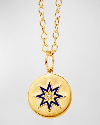 18K Yellow Gold Cosmic North Star Pendant Necklace with Lapis Enamel and Diamond